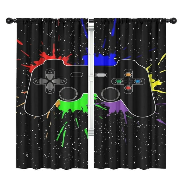 Gaming Curtains for Kids Boys Teens Bedroom, Colorful Game Controller Gamer Window Drapes for Living Room Nursery Playroom Decor Graffiti Gamepad Video Game Room Curtains Treatmens, 42x84 Inch