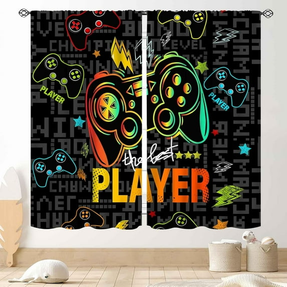 Gaming Curtains for Kids Boys Teens Bedroom, Colorful Game Controller Gamer Window Drapes for Living Room Nursery Playroom Decor Graffiti Gamepad Video Game Room Curtains Treatmens, 84"x63" Inch