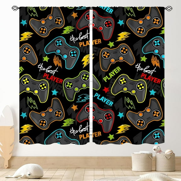 Gaming Curtains for Kids Boys Teens Bedroom, Colorful Game Controller Gamer Window Drapes for Living Room Nursery Playroom Decor Graffiti Gamepad Video Game Room Curtains Treatmens, 84"x63" Inch
