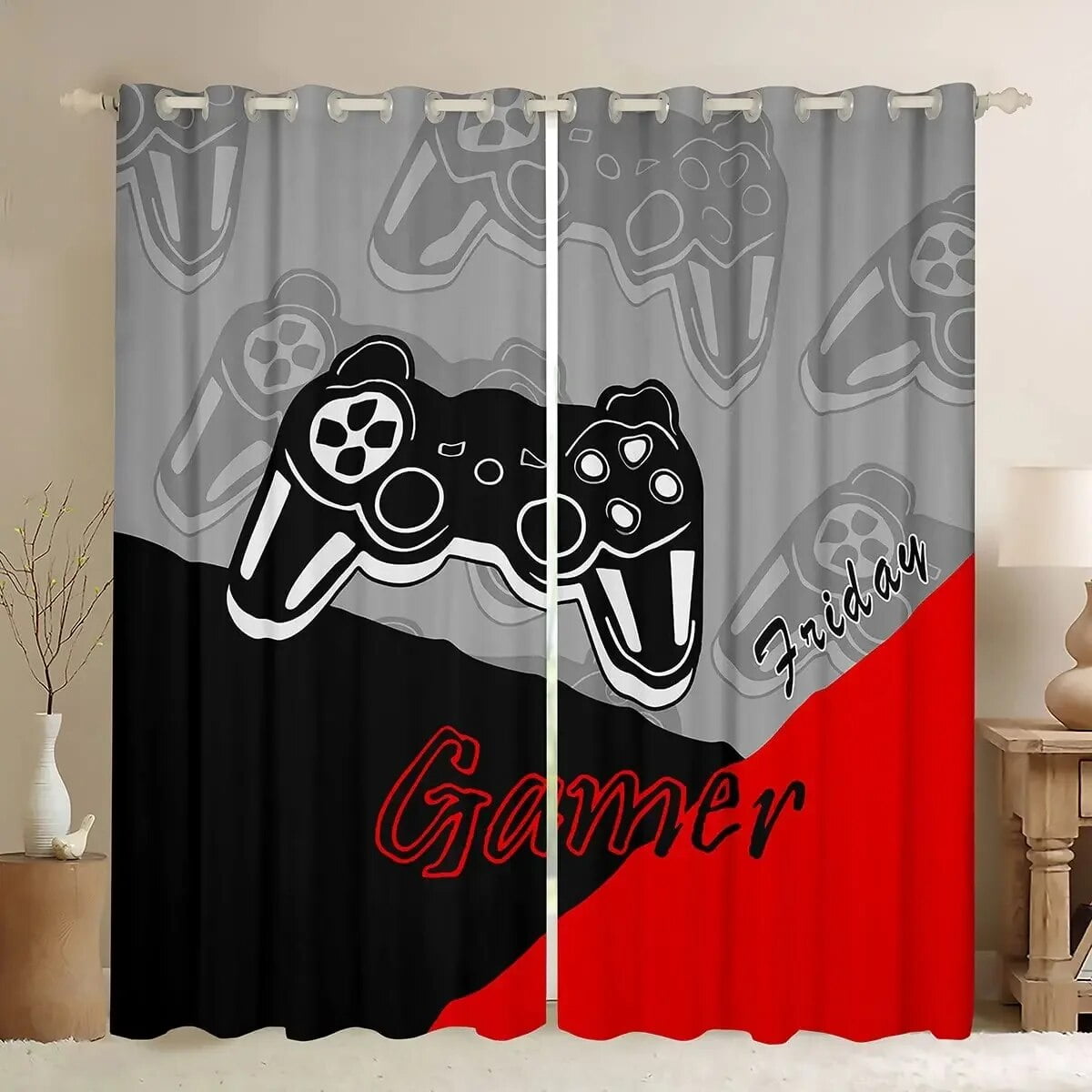 Gaming Curtains Red Curtains for Bedroom Living Room Kids Boys Video