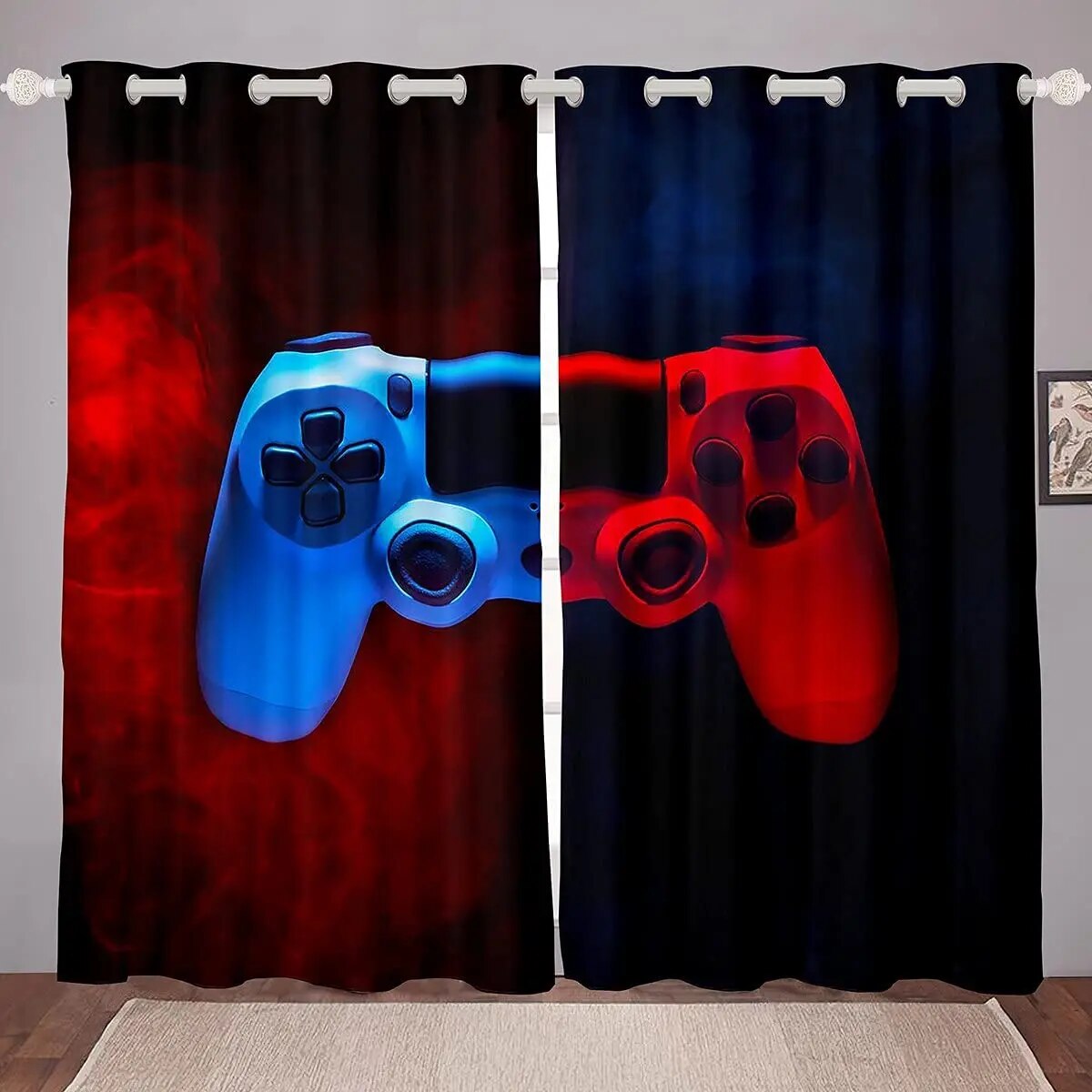 Gaming Curtains for Boys Bedroom Kids Gamer Room Decor Curtain Teens Black and Red Video Game