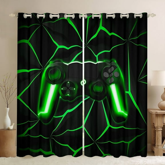Gaming Curtains Game Home Decor Gamer Controller Blackout Curtains Teens Geometry Gamepad Curtains & Drapes (Green,42''Wx84''L)