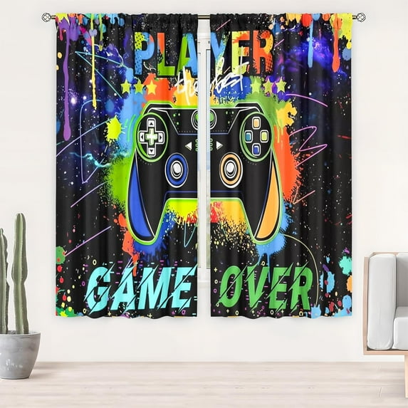 Gaming Curtains for More Thick And Blockout Video Game Curtains Gifts for Gamer Living Room Bedroom Decor 2 Panel Set, 41"x63"