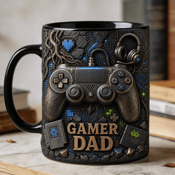 Gaming Dad Mug 3D Effect Gamer Dad Mug for Father’s Day, Birthday Gift