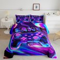 thumbnail image 1 of Gaming Decor King Bedding Sets ,Gamer Quilt Gradient Teal Purple Ombre Marble Textured Comforter Set,Gamer Room Decor, 1 of 5