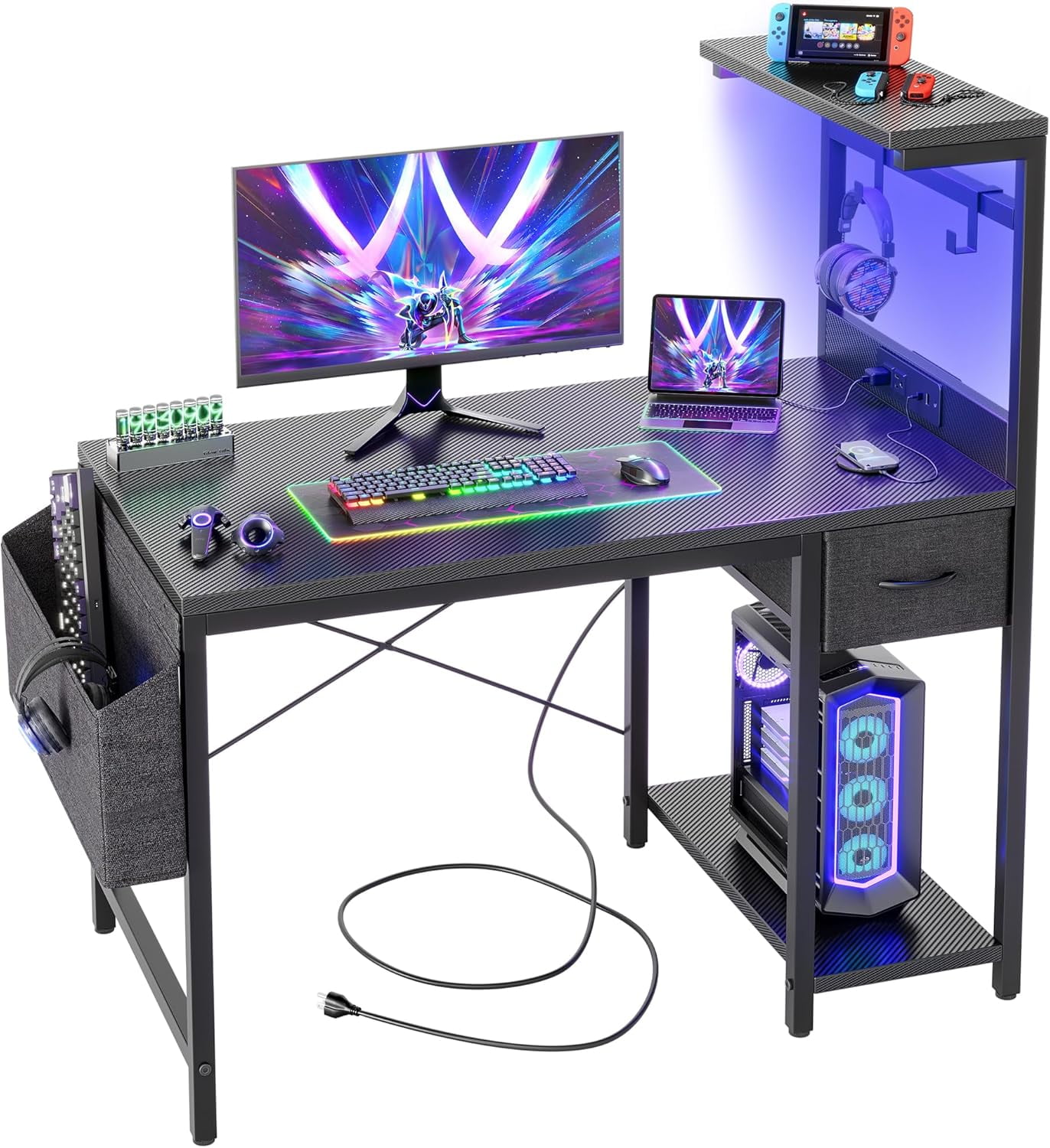 **gaming desk 40 inch with power outlet and led light, computer desk ...