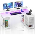 Gaming Desk 47.2" with LED Lights & Power Outlets Small L Shaped Desk