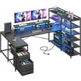 thumbnail image 1 of Gaming Desk with 6 Storage Shelves & 2 Fabric Drawers,63'' Computer Desk L Shaped Desk with Power Outlet & LED Strip,Reversible U Shaped Office Desk with Monitor Stand, Black, 1 of 9