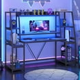 thumbnail image 1 of Gaming Desk 65.7" with LED Lights, Hutch and Storage Shelves, Computer Desk with Monitor Stand, Large PC Gamer Desk Workstation, Ergonomic Gaming Table for Bedroom, Living Room, Black, 1 of 8