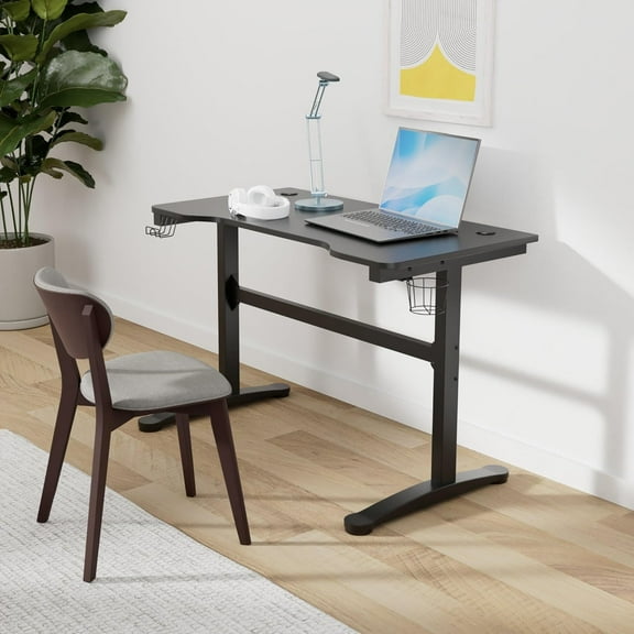 FDW Gaming Desk Computer Desk 47.2 inches Carbon Fiber Cup Holder Headphone Hook