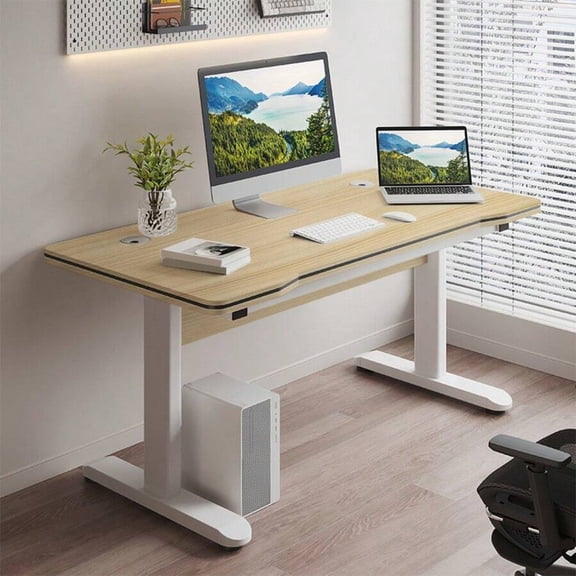 Gaming Desk Computer Writing Table With T-Shaped Metal Bracket, Modern Simple Style PC Wood Desk For Home Office Student Bedroom