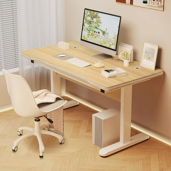Gaming Desk Computer Writing Table for Home Office Student Art Modern Simple Style with T-Shaped Metal Bracket PC Wood Suitable for Offices&Bedrooms