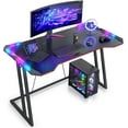 Gaming Desk with LED Lights, 47 Inch Z Shaped Gamer Desk, Home Game