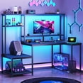 thumbnail image 1 of Gaming Desk with LED Lights & Outlets,55" L Shaped Computer Desk with Shelves & Storage Hutch,Reversible Corner Gaming Table with Printer Space & Monitor Stand for Home Office,Black, 1 of 8
