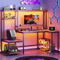 thumbnail image 1 of Gaming Desk with LED Lights & Outlets,55" L Shaped Computer Desk with Shelves & Storage Hutch,Reversible Corner Gaming Table with Printer Space & Monitor Stand for Home Office,Rustic Brown, 1 of 17