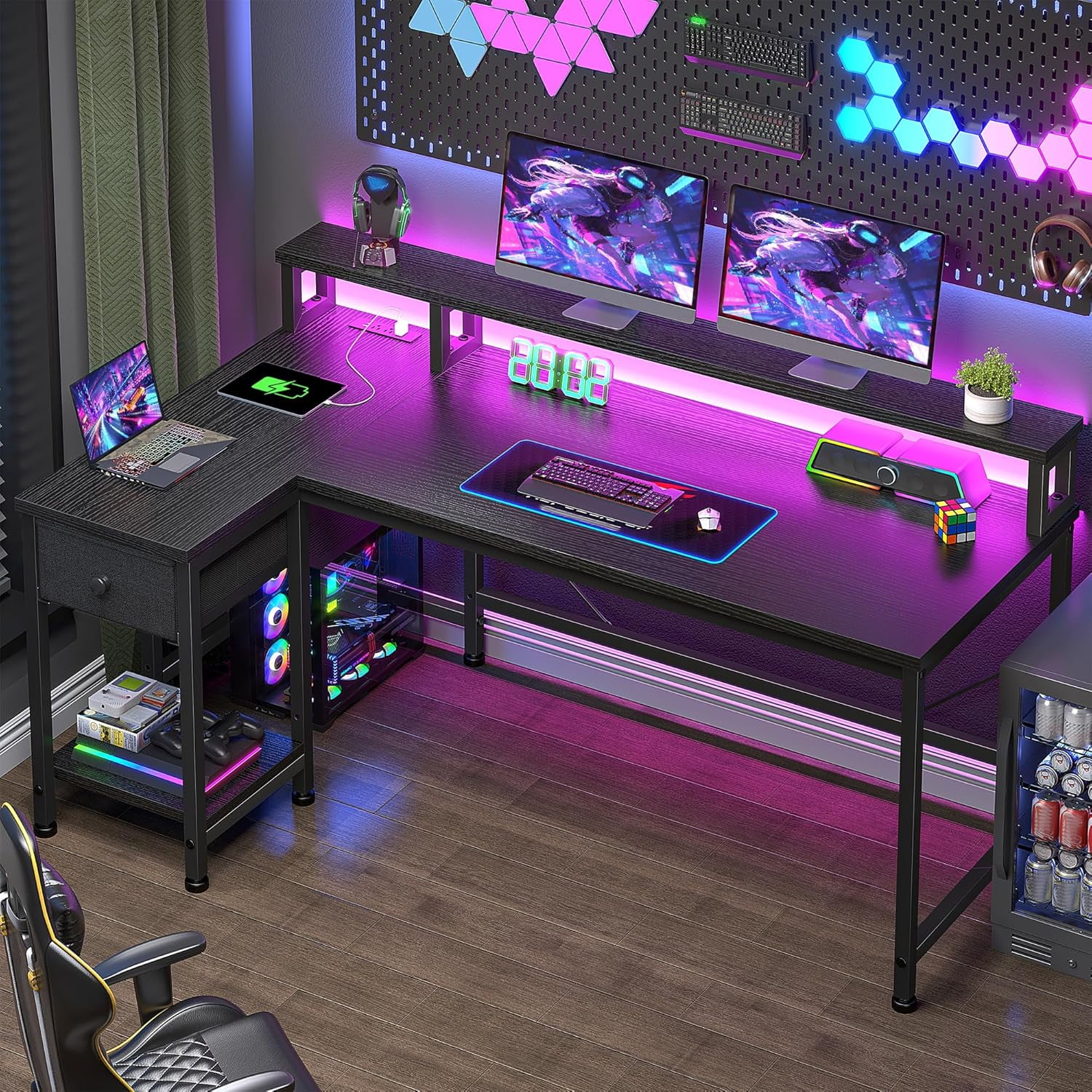 Gaming Desk with LED & Power Outlet, 48