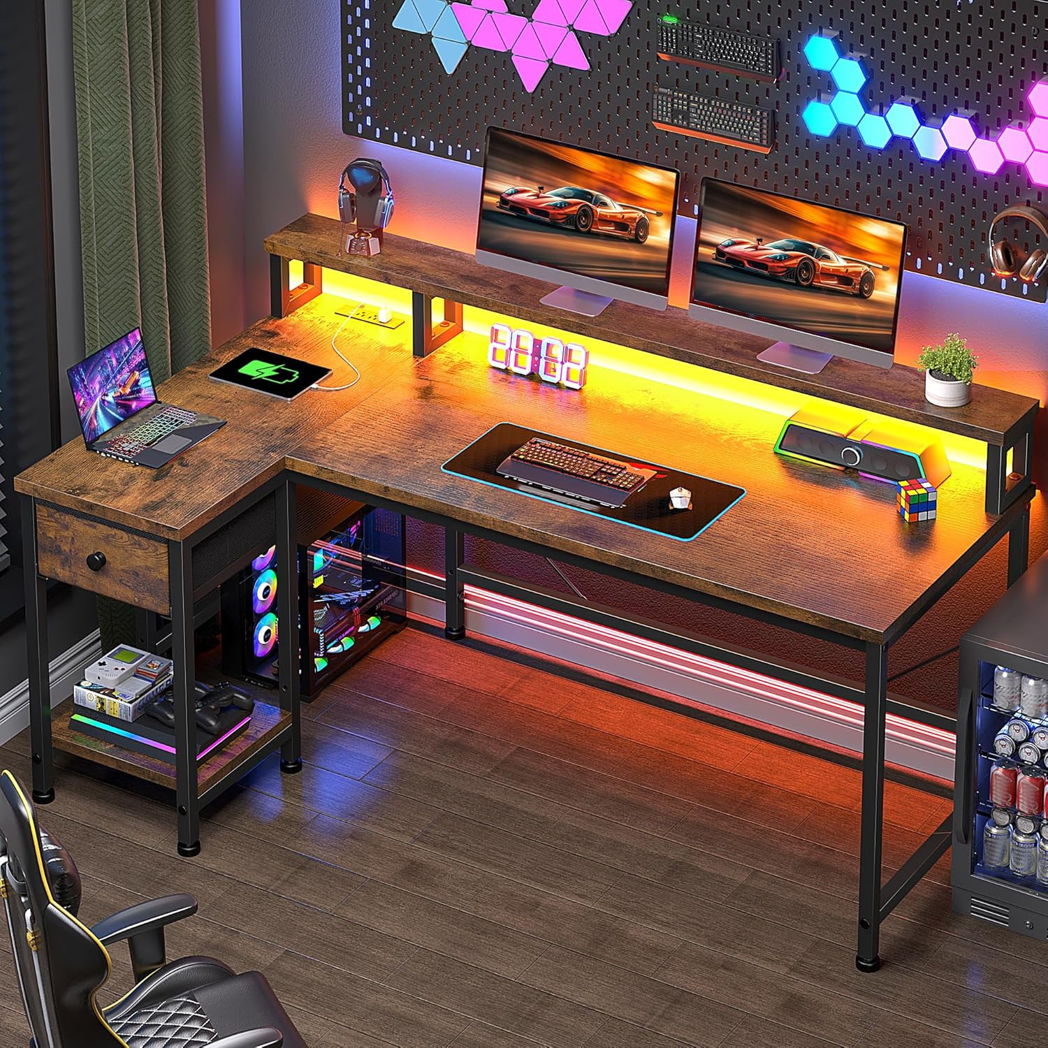 Gaming Desk with LED & Power Outlet, 48