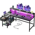thumbnail image 1 of Gaming Desk with LED & Power Outlet, 48Inch L Shaped Computer Desk with Drawers Reversible Corner Desks with Monitor Stand Office Desks for Gaming Room,Home Office,Bedroom,Black, 1 of 9