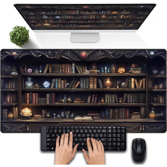 Gaming Desk Mat Large Mouse Pad, Magical Bookshelf Desk Pad Extended Mouse Mat XXL, Keyboard Pad for Gaming Office Home, Full Desktop Computer Pad Dark Academia Desk Decor for Man 31.5" x 15.75"