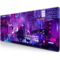 thumbnail image 1 of Gaming Desk Mat Purple, Japanese Warrior Extended Mousepad, Tokyo City Neon Signs, Vaporwave Decor, PC Gaming Matt, XL Deskmat Aesthetic Mouse Pad, 1 of 6