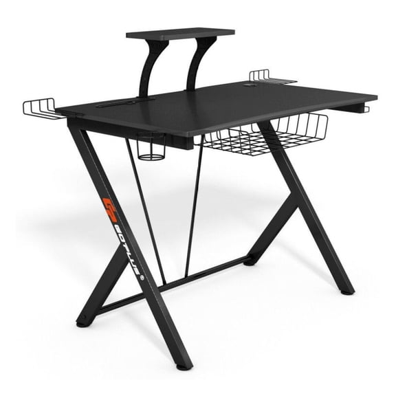 Gaming Desk with Headset Hook & Cup Holder, 47" E-Sport Computer Desk, Monitor Stand, W Pattern PVC Surface, K-Shaped Steel Frame