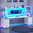 thumbnail image 1 of Gaming Desk with LED Lights, Large PC Gamer Desk Workstation with 8 Drawers and Storage Shelves, 1 of 7