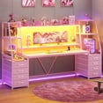 thumbnail image 1 of Gaming Desk with LED Lights, Large PC Gamer Desk Workstation with 8 Drawers and Storage Shelves, 1 of 8