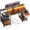 thumbnail image 1 of HLDIRECT 55 inch Gaming Desk with Power Outlets & LED Lights, Computer Desk with 3 drawers & Storage Shelves, Gaming Table with Monitor Stand and Foldable Tabletop, 1 of 7