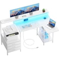 thumbnail image 1 of HLDIRECT 55 inch Gaming Desk with Power Outlets & LED Lights, Computer Desk with 3 drawers & Storage Shelves, Gaming Table with Monitor Stand and Foldable Tabletop, 1 of 8