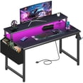 thumbnail image 1 of Gaming Desk with Power Outlets and LED Lights, 40 Inch Gamer Desk Table with Charging Station, Home Office Computer Desks with Monitor, Black, 1 of 18