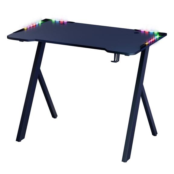 WETLA Gaming Desk with RGB LED Lights, Carbon Fiber Surface Gaming Table