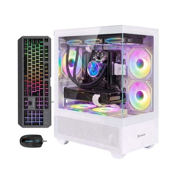 Evounic Gaming PC Desktop Computer, RTX 4060 8GB, Xeon E5 12-Core 4.0GHz, 64GB RAM, 1.5TB Storage, Liquid Cooling, WiFi 6, RGB Fans, Windows 11,BT5.4,Video Editing & Streaming PC