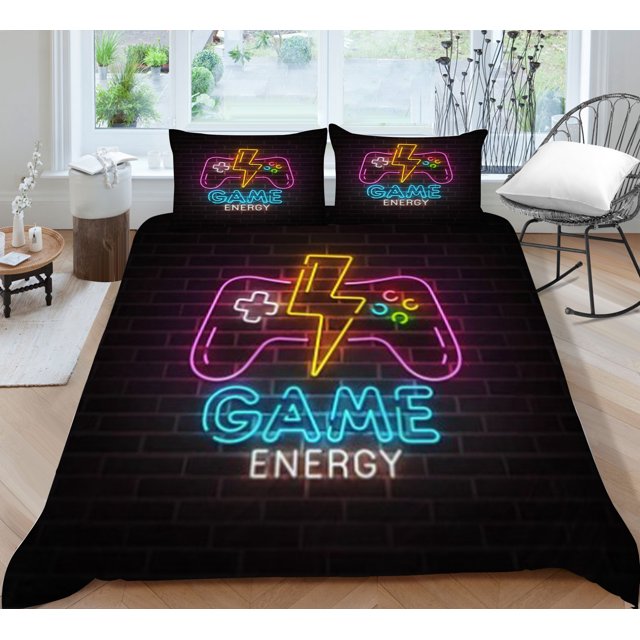 Gaming Duvet Cover Set Full Size Kids Video Game Gamepad Bedding Set