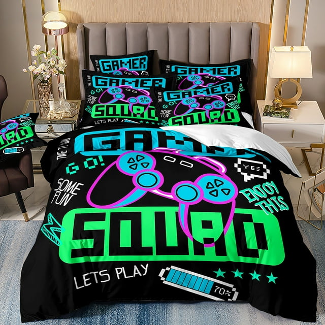 Gaming Duvet Cover Set Full Size Kids Video Game Gamepad Bedding Set for Boys Teens Bedroom