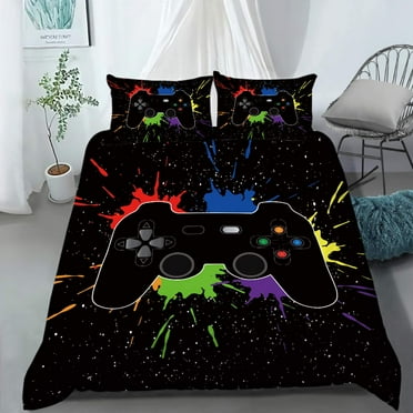 Gaming Duvet Cover Set Queen Size, Gamer Bedding Sets for Boys,Boys Video Games Comforter Cover,Bed Set for Teen Boys Bedroom,Gamepad Controller,2 Piece with 1 Pillow Shams (No Comfort)