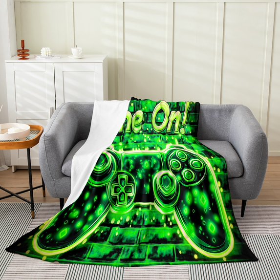Gaming Flannel Blanket Adults, Game Neon Gamepad Breathable Flannel Plush Blanket 30"x40",Teens Game Lover Fuzzy BlanketNeon Green Brick Wall Bed Sofa Blankets