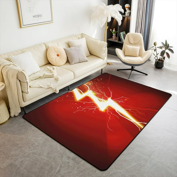Gaming Flash Area Rug,3D Lightning Golden Glowing Glitter Rugs For Living Room Bedroom,Video Game Flash Modern Fashion Red Black Decorative Rug For Living Room Bedside 2x3ft
