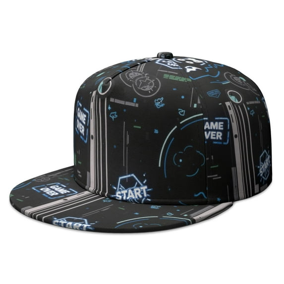 Gaming Flat Brim Cap Adjustable Hat Bill Brim Adjustable Visor Beach Trucker Hat for Unisex Young Adults