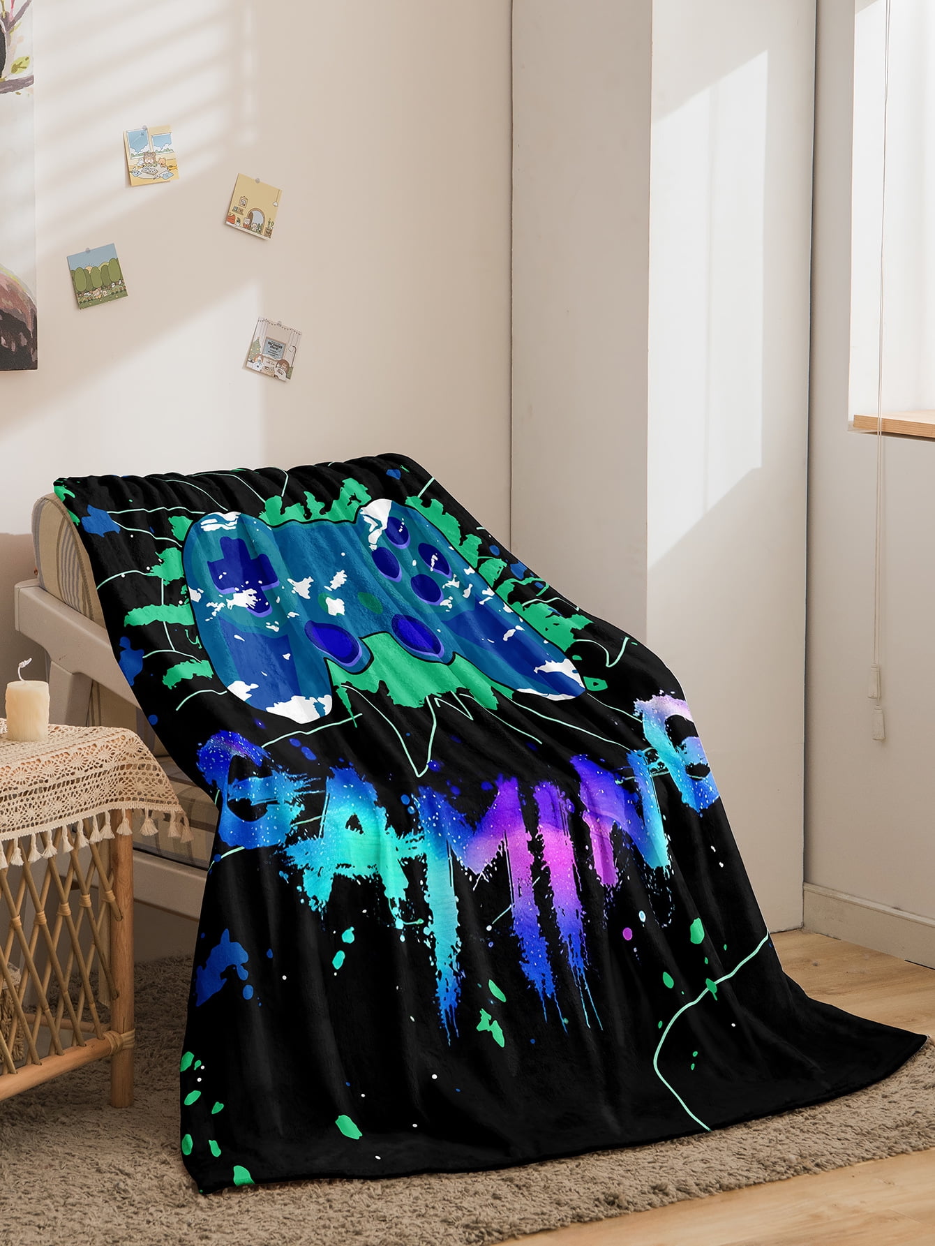 Gaming Fleece Throw Blanket for Bed Sofa Couch,Video Game Gamepad Flannel Fuzzy Blanket,All