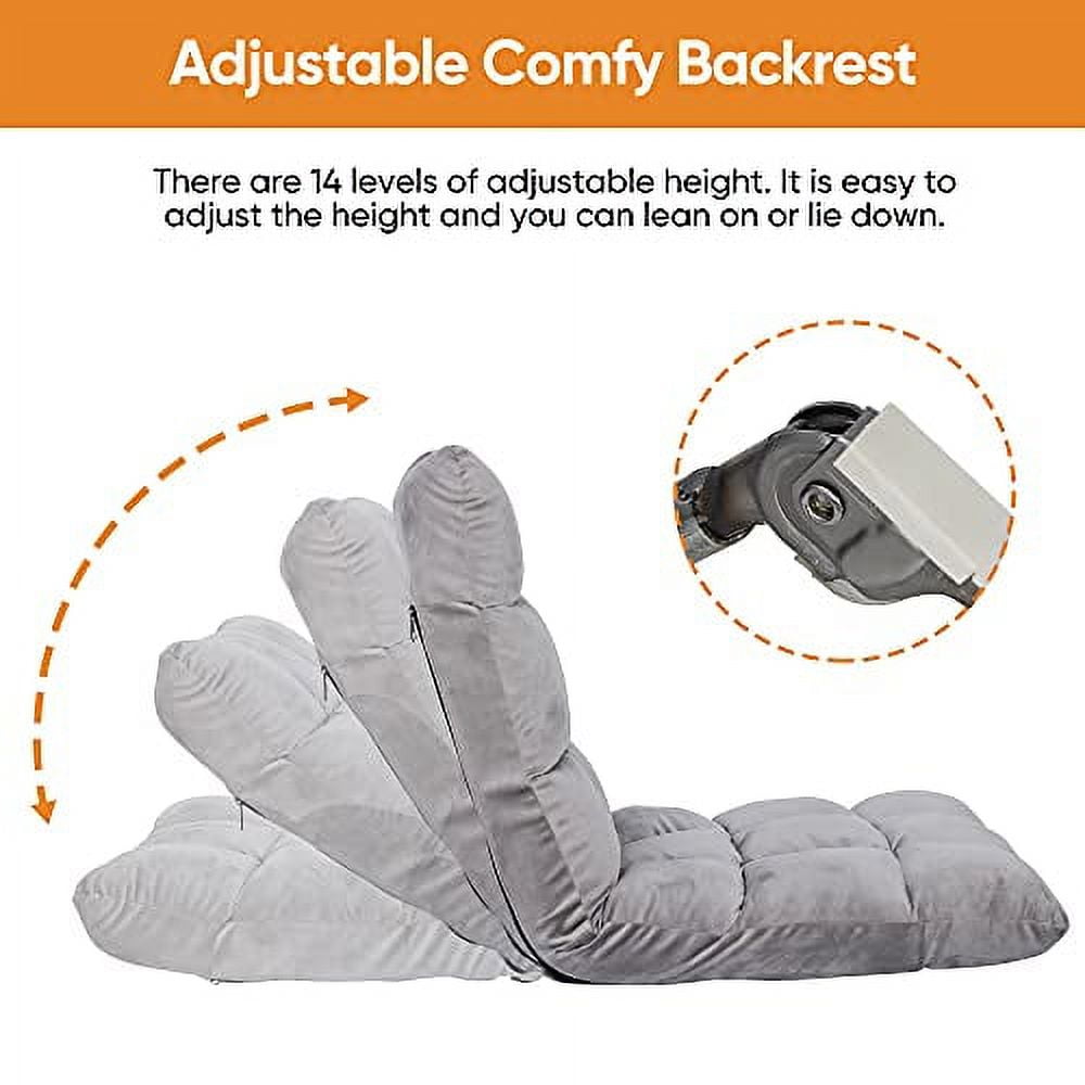 Gaming Floor Chair Adjustable 14-Position Floor Sofa Bed Foldable Floor Cushions Seating Video Game Chairs Bean Bag Chair Reading Chair for Adults - Teens for Bedroom Living Room Indoor,Grey