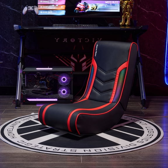 Gaming Floor Rocker Chair with RGB LED Lights, PU Leather Foldable Video Game Rocking Chair, Ergonomic Floor Gaming Seat for Teens Adults