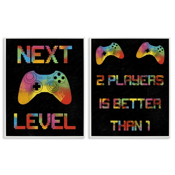 Stupell Industries Gaming Friends Phrases 2 Piece White Framed Giclee Art Set, design by Marcus Prime