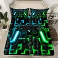 thumbnail image 1 of Gaming Full Bed Sheets Gamer Fitted Sheet 3D Geometric Ombre Gamepad Bedding Set For Teen Men Neon Lights Video Game Bed Sheets Soft Breathable For All Season, 1 of 5