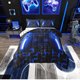 thumbnail image 1 of Gaming Full Size Comforter Sets Teen Game Controller Bedding Set 3Pcs Gamer Comforter For All Season,Blue And Black Geometric Checkered Quilt Set For Young Men,Soft Lightweight, 1 of 8