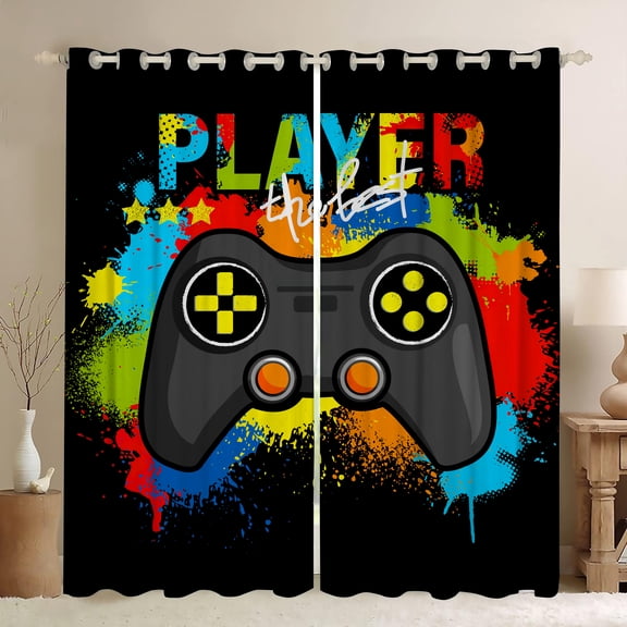 Gaming Game Controller Blackout Curtains - Colorful Gamer Gamepad Decor for Kids Boys Teens Teenager Bedroom Home Living Room Darkening Grommet Window Drapes 2 Panel Set, 52"x63"