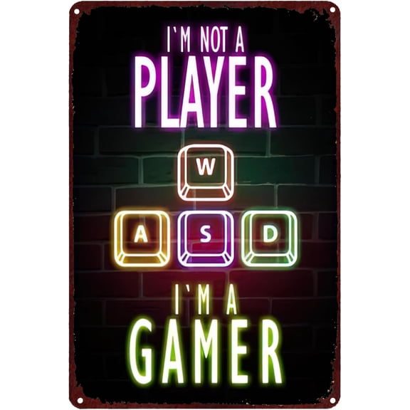 Gaming Gamer Decor Retro Metal Tin Sign I'm Not A Player I'm A Gamer Vintage Wall Poster Metal Plaque for Home Kitchen Coffee Cafes Bar Club Office Room Decor 8x12 Inch