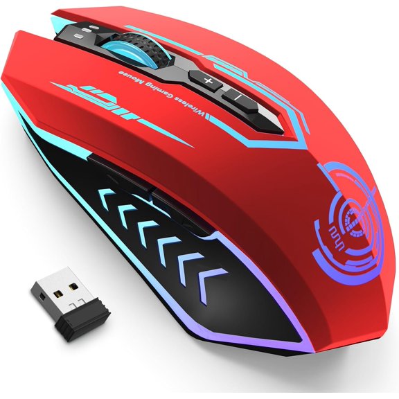 Gaming ,  Gaming  with 7 Buttons 7 Changeable LED Color up to 12000 DPI, Rechargeable USB Gamer  for PC Laptop (Red)