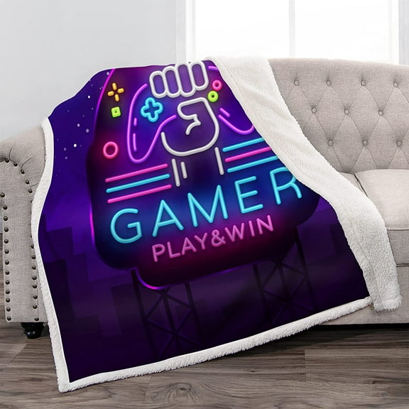 Gaming Gifts for Gamers - Soft Plush Warm Neon Sign Gamepads Prints Sherpa Throw Blanket for Teenage Boys Girls Adults Kids Christmas Birthday Gifts Decor Sofa Bed Couch Room 50"X60"