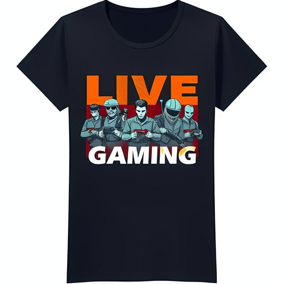 Gaming Graphic Tee Black T-Shirt with Colorful LIVE GAMING Design