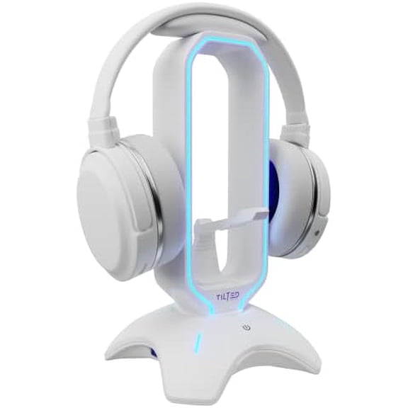 Gaming Headphone Stand | RGB Headset Stand White | Headset Holder for Desk with Mouse Bungee and USB Hub | The Ultimate Gaming Accessories for Gamers for PS5, Xbox, PC - White